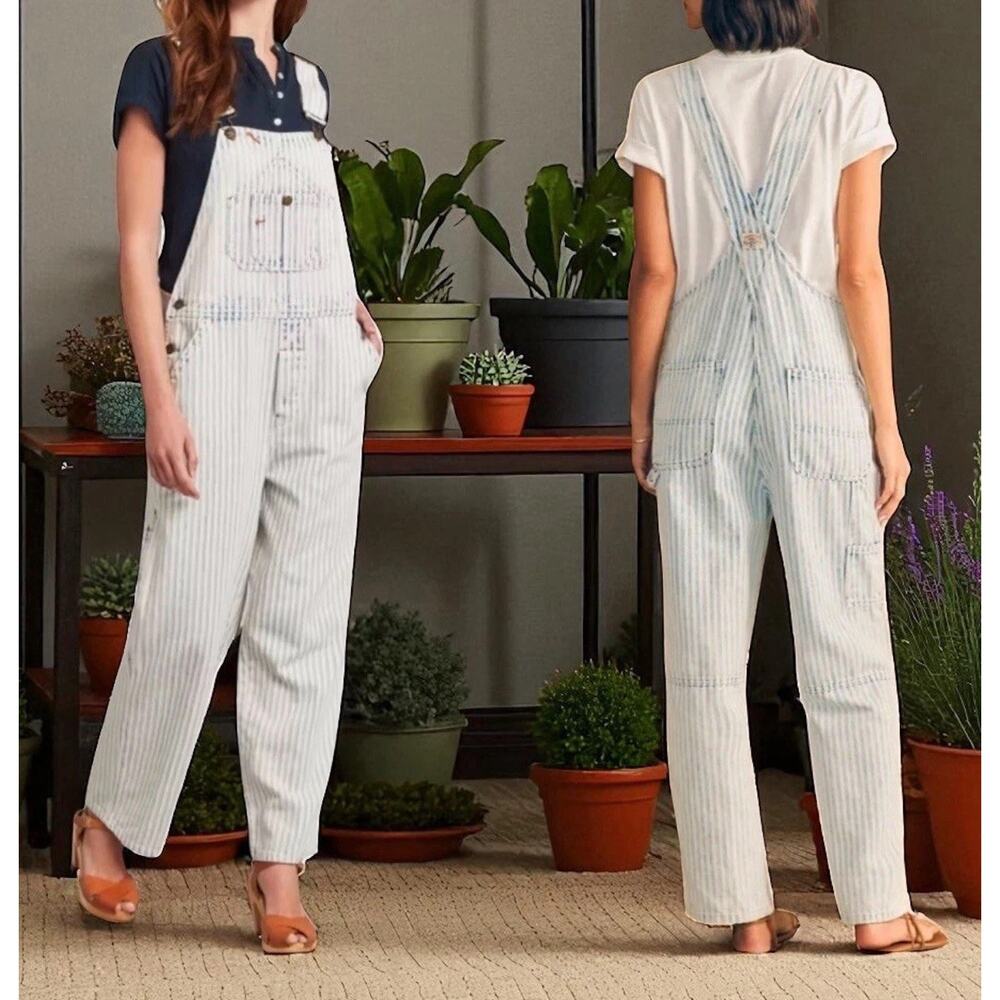 Faherty Topsail Bib Overall Railroad Stripe Blue White *Stained Distressed Small - Picture 16 of 16